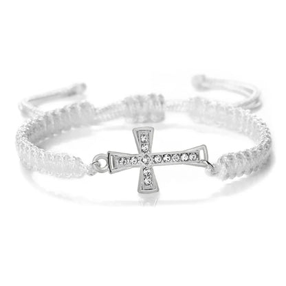 Crystal Cross Pendant Bracelet - Red & Black Braided Prayer Rope Jewelry Gift for Men & Women
