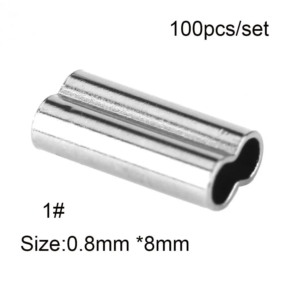 100PCS Fishing Crimping Sleeves - Single & Double Barrel Tackle Line Connectors
