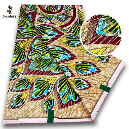 African Gold Print Wax Fabric - 100% Cotton Soft Nigerian Ankara Batik Pagne Material