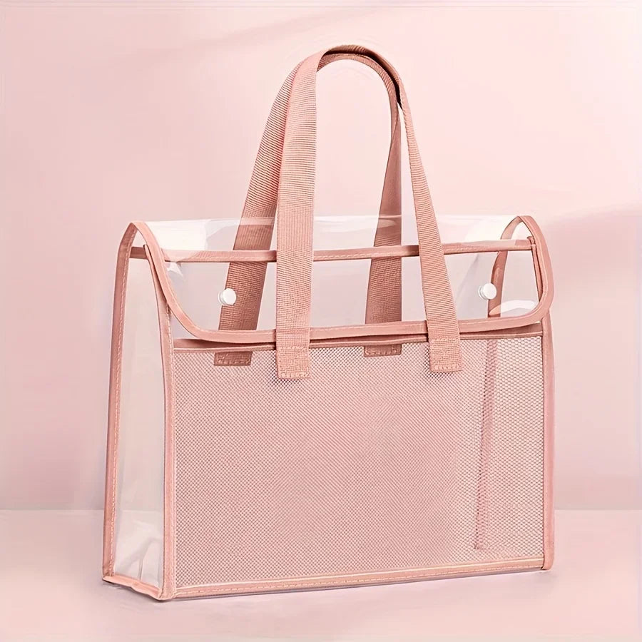Large Capacity Transparent Waterproof Portable Folder – Expandable PVC Handheld File Storage Bag with Self-Adhesive Design