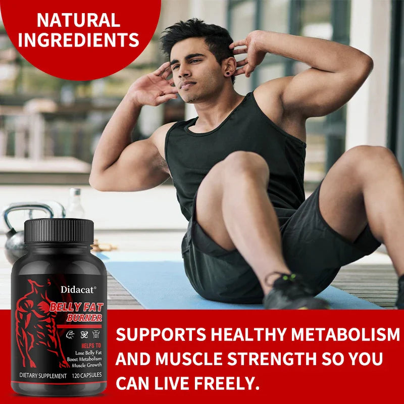 Men’s Belly Fat Burner Supplement – Caffeine-Free Metabolism Support for Fat Reduction, Muscle Definition & Ab Training Support