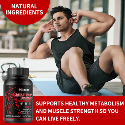 Men’s Belly Fat Burner Supplement – Caffeine-Free Metabolism Support for Fat Reduction, Muscle Definition & Ab Training Support