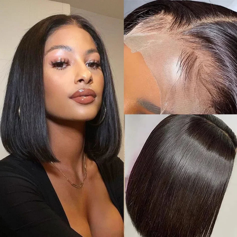 Bob Wigs 13x6 Lace Front Human Hair — 220 Density Short Straight Brazilian Closure HD Transparent Lace Frontal for Women