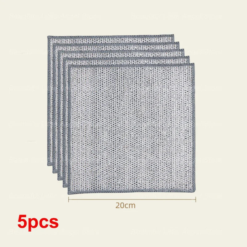 20/5PCS Thickened Steel Wire Cleaning Cloth – Non-Scratch Double-Layer Microfiber Mesh Dishrag & Kitchen Towels for Pots