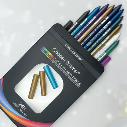 12-Piece Waterproof Eyeliner Set - Shimmer Eyeshadow & Highlighter Pens