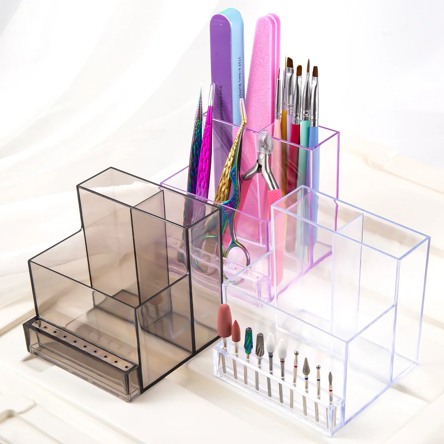 Translucent Nail Drill Machine Organizer | 3-Row Acrylic Storage for Nail Bits & Tools