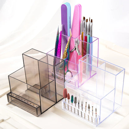 Translucent Nail Drill Machine Organizer | 3-Row Acrylic Storage for Nail Bits & Tools