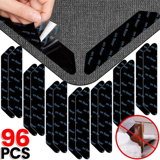 96/8pcs Non-Slip Carpet Stickers – Reusable, Washable Anti-Curling Rug Patch & Floor Mat Tape Grippers
