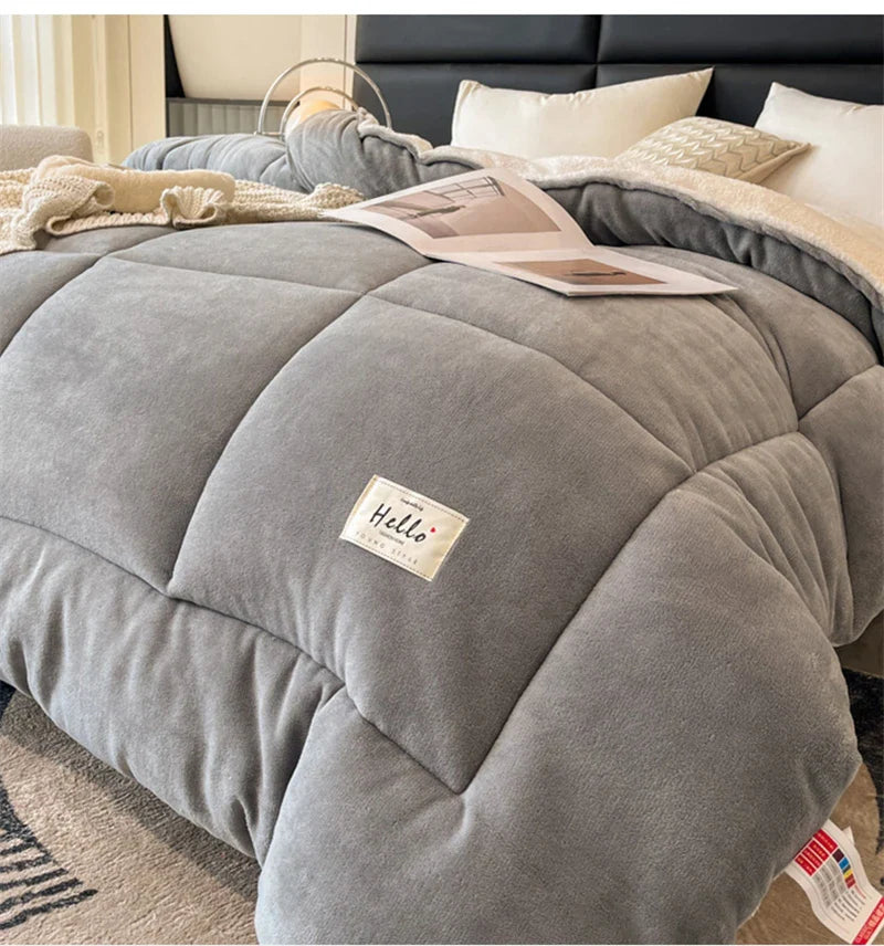 Thick Milk Fleece Winter Blanket – Warm Artificial Lamb Cashmere Weighted Comforter for Bed