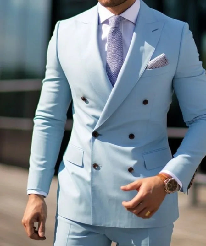 Men's Brown Double Breasted Suit - Slim Fit Peaked Lapel Formal Blazer & Trousers Set For Business and Wedding Wear