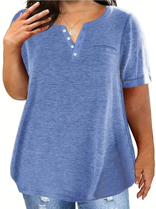 Plus Size Women’s V-Neck T-Shirt - 1XL-8XL Loose Fit Short Sleeve Pocket Casual Spring Summer Top