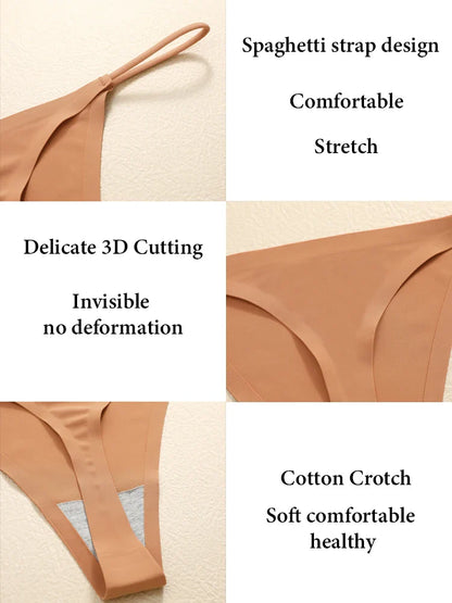 5PCS Seamless Ice Silk Thongs for Women – Low Waist Sexy Bikini T-Back, Solid Color Traceless G-String Panties, XS-XL