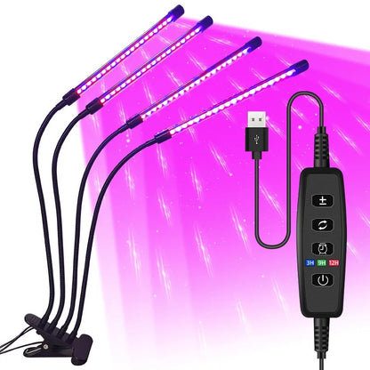USB LED Plant Grow Light — Indoor Garden Full Spectrum Lamp with 10 Dimmable Levels, Timer Settings 3H/9H/12H for Hydroponic & Greenhouse Plants