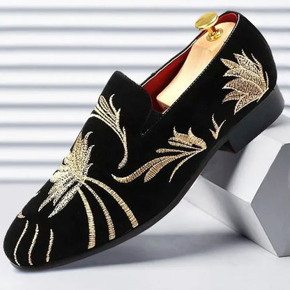 Men's Suede Leather Loafers - Luxury Embroidered Moccasins for Party & Wedding