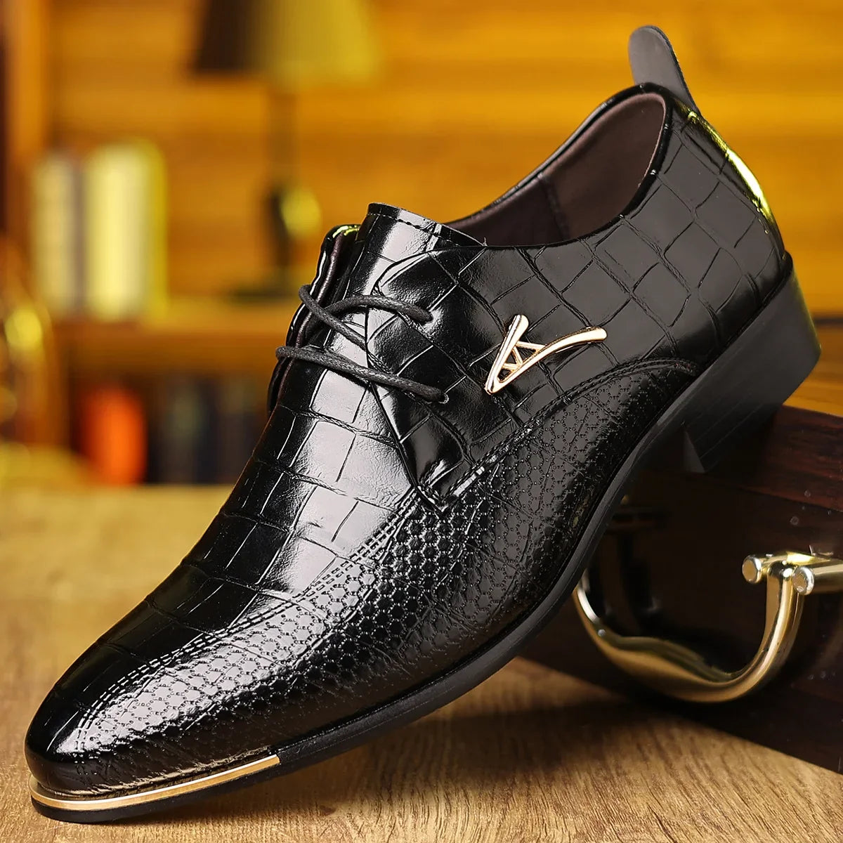 Men’s Leather Pointed Toe Shoes - Soft Patchwork Business Formal Wedding and Office Dress Shoes