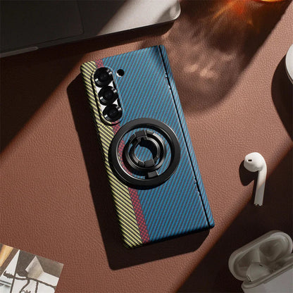 Carbon Fiber Magnetic Phone Case - Slim Shockproof Cover with Ring Holder Kickstand for Samsung Galaxy Z Fold 7/6/5/4/3 5G