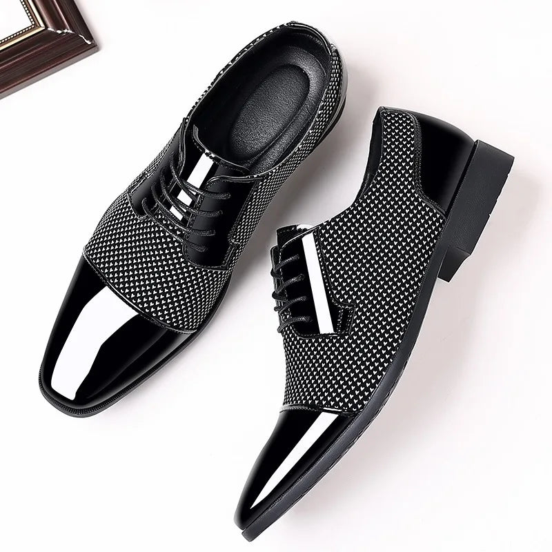 Men’s Classic Patent Leather Oxfords - Lace-Up Formal Black Dress Shoes for Weddings & Parties