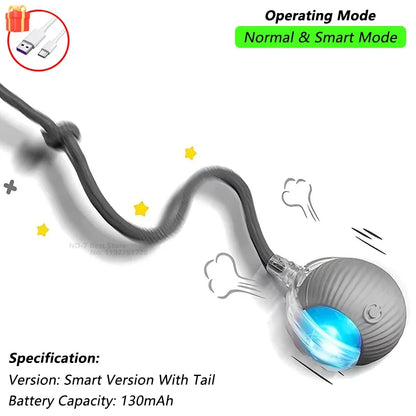 iLMH Smart Cat Interactive Ball Toy - Rechargeable Automatic Rolling Mouse Toy with Faux Tail for Pet Training & Play