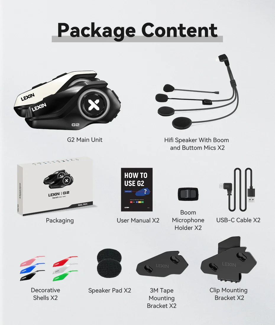 Lexin G2P Motorcycle Helmet Bluetooth Intercom – Hands-Free Communicator for Up to 6 Riders with FM Radio