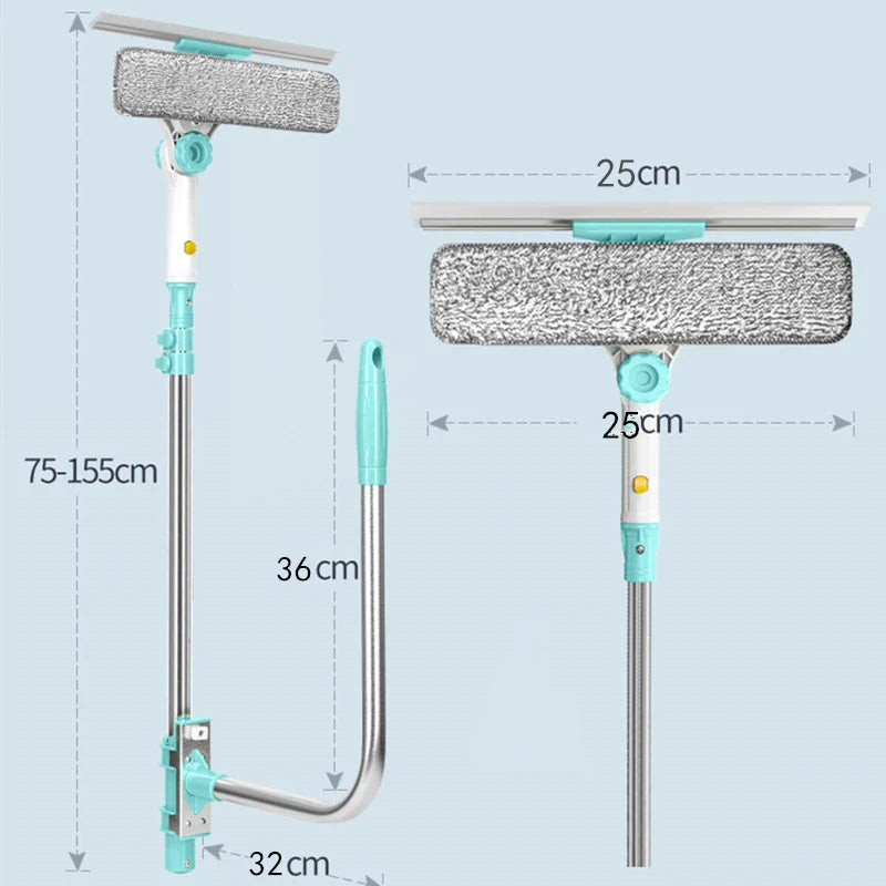 Extendable Window Glass Cleaning Household Tool: Retractable Pole for High Buildings, Dry and Wet Cleaning, Dust Cleaner Brush, Scraper Wiper