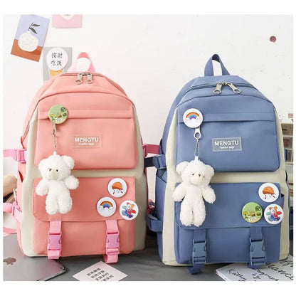 5PCS Backpack Set for Girls – Fashionable High-Capacity Waterproof School, Laptop & Travel Bags