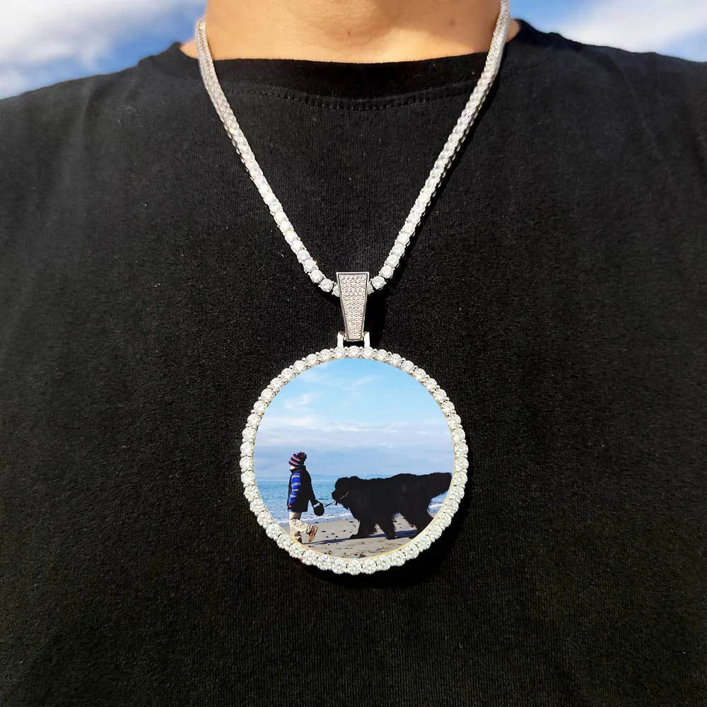 Custom Photo Medallion Necklace - 18K Gold Iced Out Cuban Pendant Hip Hop Personalized Picture Jewelry Gift