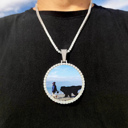 Custom Photo Medallion Necklace - 18K Gold Iced Out Cuban Pendant Hip Hop Personalized Picture Jewelry Gift