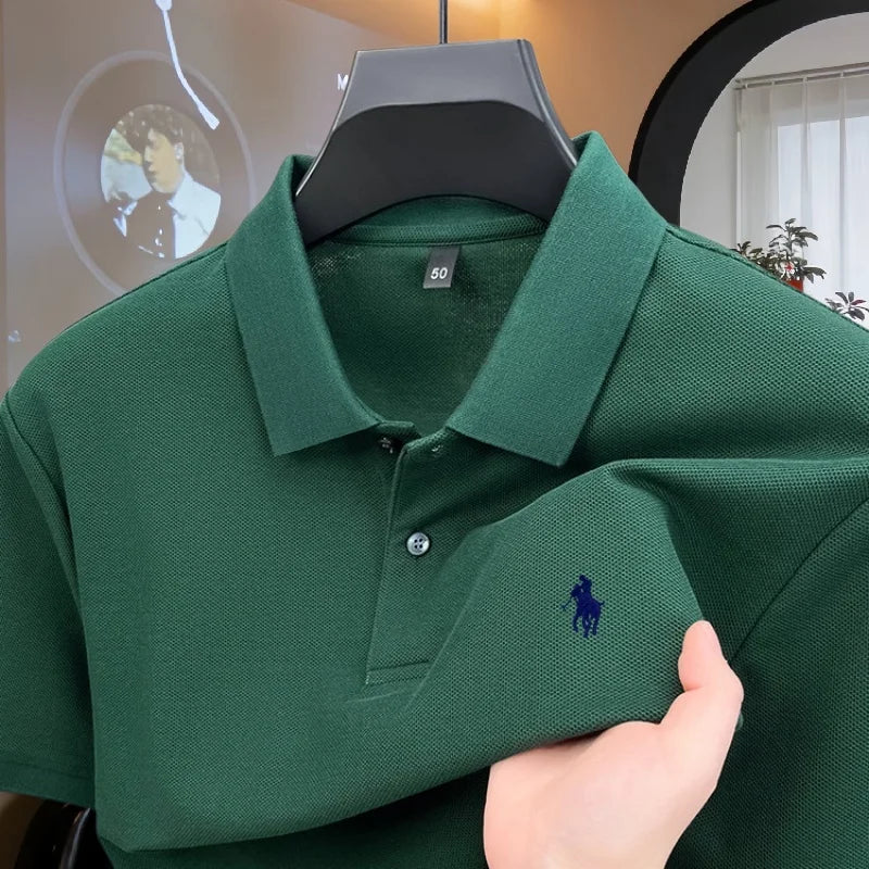 Men’s 100% Cotton Polo Shirt - Luxury Short Sleeve Golf Top with Embroidered Pony Design for Summer Casual Fashion