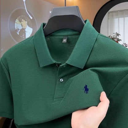 Men’s 100% Cotton Polo Shirt - Luxury Short Sleeve Golf Top with Embroidered Pony Design for Summer Casual Fashion