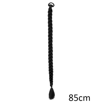 Women’s Long Box Braid Ponytail Extension - Synthetic Straight Braided Hairpiece with Clip-In Elastic Band for Daily Style