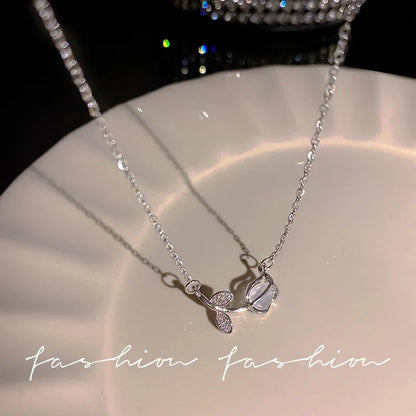 Y2K Crystal Bow Angel Wings Necklace - Heart Pendant Clavicle Chain for Women Trendy Aesthetic Jewelry