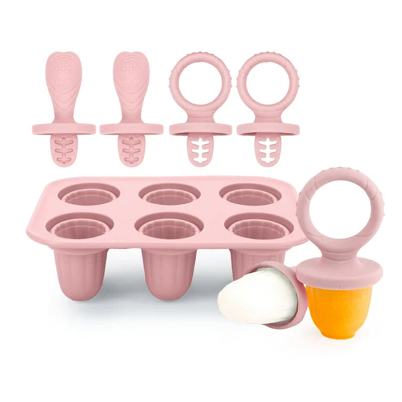 4/6 Cavity Baby Teething Ice Cream Mold – Silicone Freezing Milk Popsicle Stick Maker for DIY Homemade Summer Treats & Kitchen Use