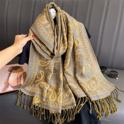 Luxury Autumn Cashmere Pashmina Shawl – Warm Winter Scarves for Women, Printed Cotton Foulard Stole Scarf 2023