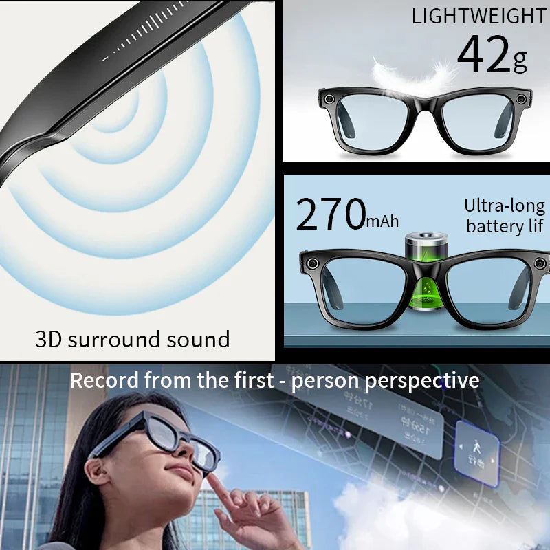 LIGE AI Smart Glasses — 8MP Camera, Video Recording, 100+ Languages Translation, Bluetooth Call & Music for Men & Women