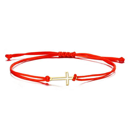 Gothic Cross Rope Bracelet - Stainless Steel Hollow Charm Hand Braided Lucky Black & Red Jewelry Gift for Women