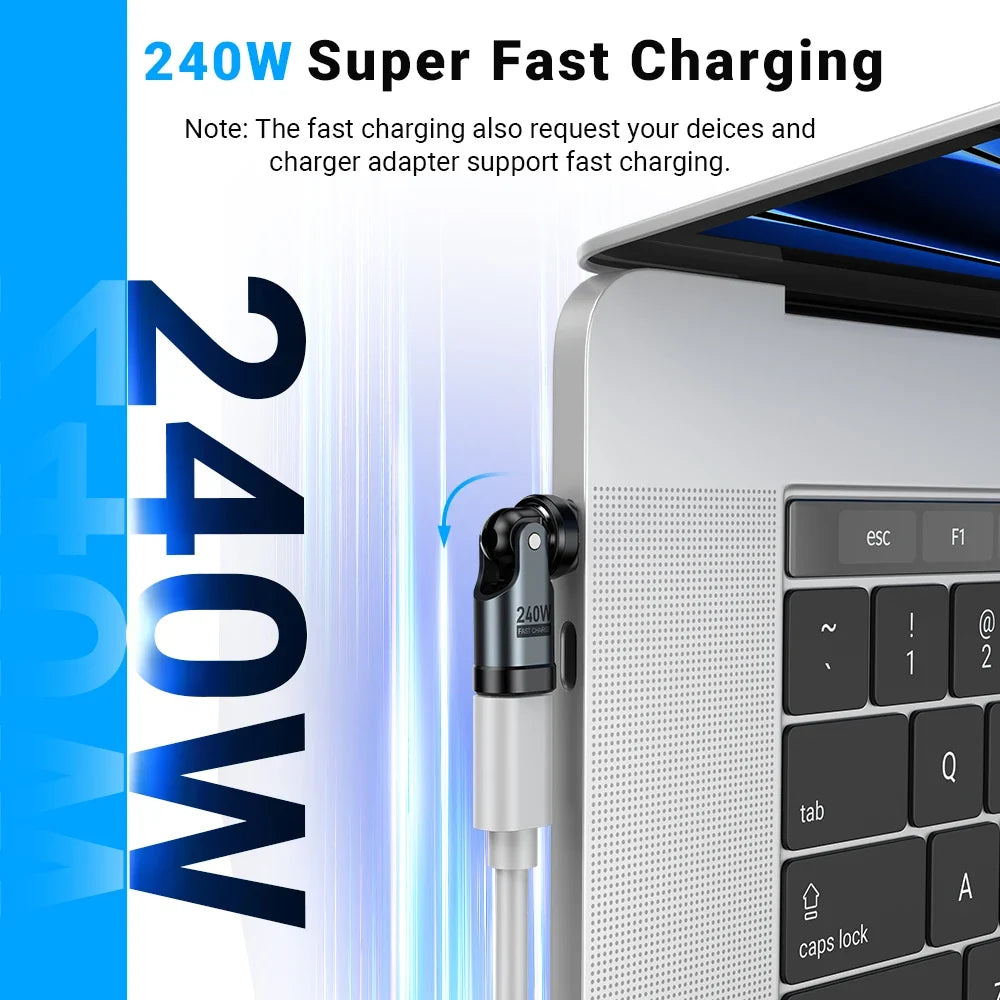 AUFU PD240W USB-C OTG Adapter - 540° Rotating 5A Fast Charging Converter for iPhone, MacBook, Samsung & Xiaomi