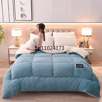 Thickened Winter Milk & Lamb Fleece Quilt – Ultra Warm Plush Comforter for Single & Double Beds