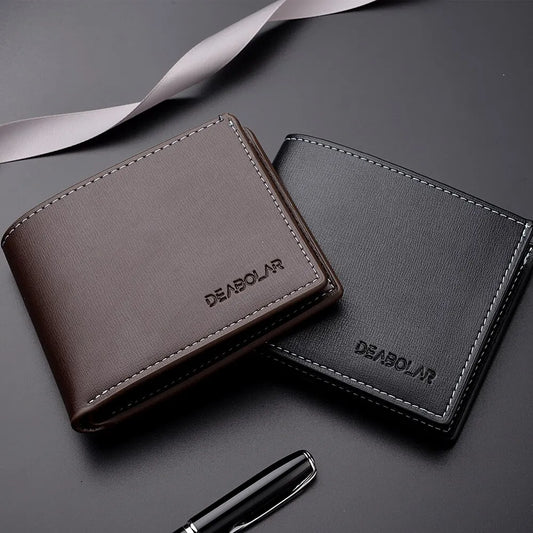 PU Leather Men’s Slim Short Wallet – Thin Folding Credit Card Holder Wallet for Young Men Fashion Minimalist Pocket Wallet