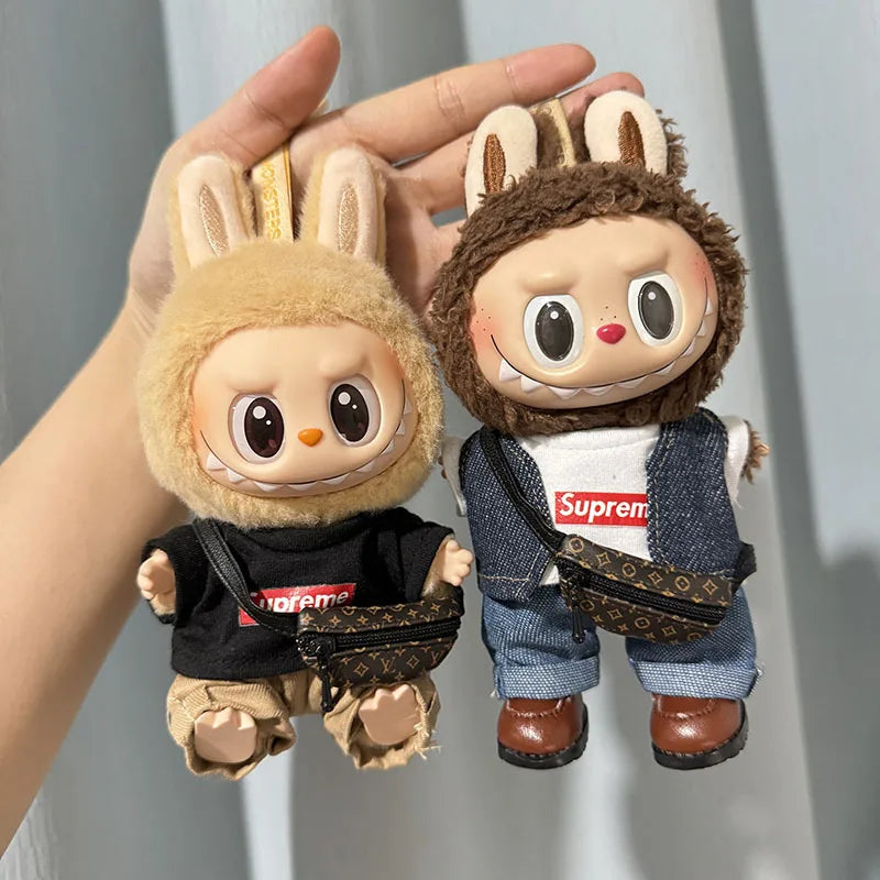 17cm Lovely Labubu Doll Clothes - First & Second Generation Supreme Clothing Set, Multi-Color Outfits