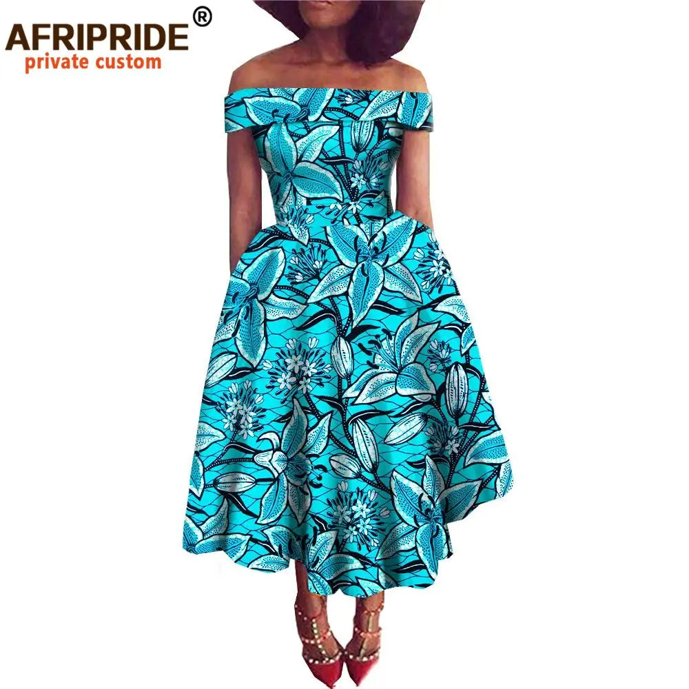 Women’s African Ankara Off-Shoulder Dress - Traditional Print Fashion Attire for Special Occasions
