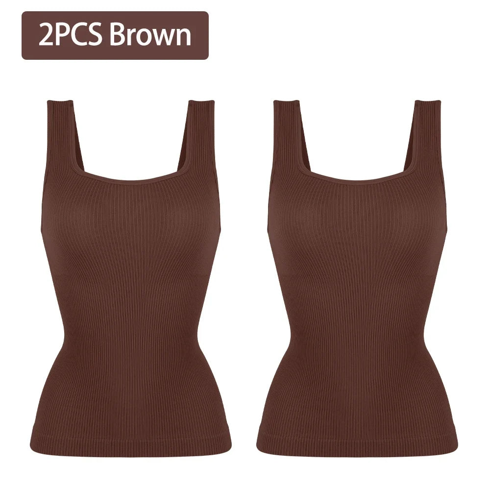 Women's Tummy Control Shapewear Tank Top - Seamless Square Neck Compression Cami (1 or 2 Pack)
