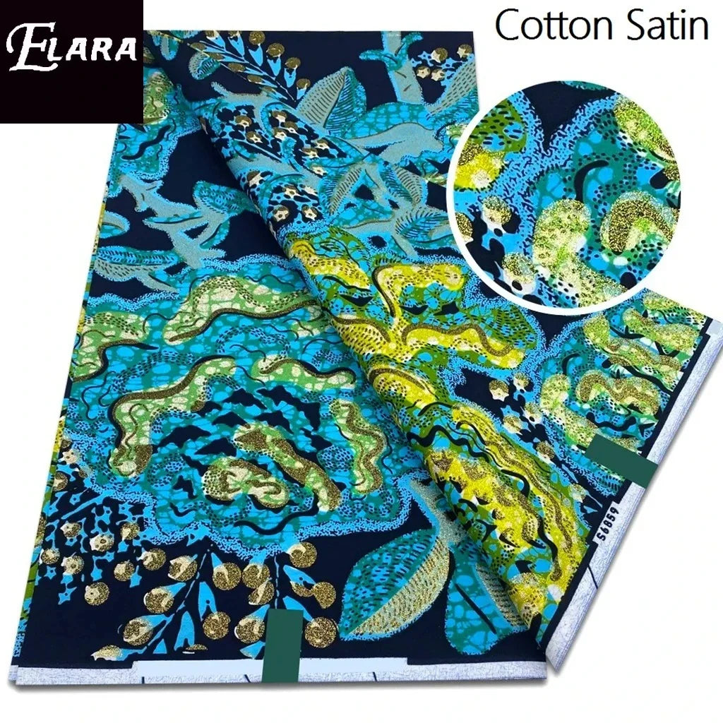 African Real Wax Print Fabric - Grand Original Ankara Blue Cotton Wax Material 6 Yards for Stylish Dresses & Uniforms