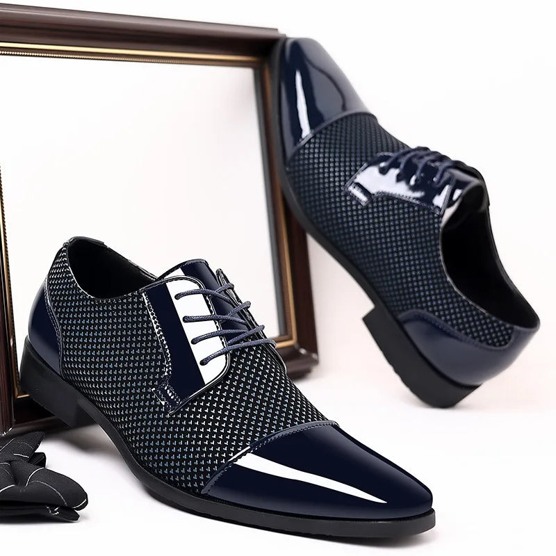 Men’s Classic Patent Leather Oxfords - Lace-Up Formal Black Dress Shoes for Weddings & Parties