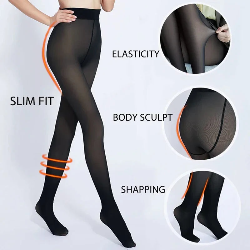 Thick Fleece-Lined Winter Leggings – Women’s Warm Polar Tights, Skin-Effect Pantyhose & Fake Translucent Wool Pants