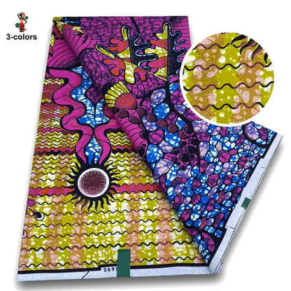 African Golden Wax Fabric - Glitter Gold Print Batik Ankara Pagne Material for Women