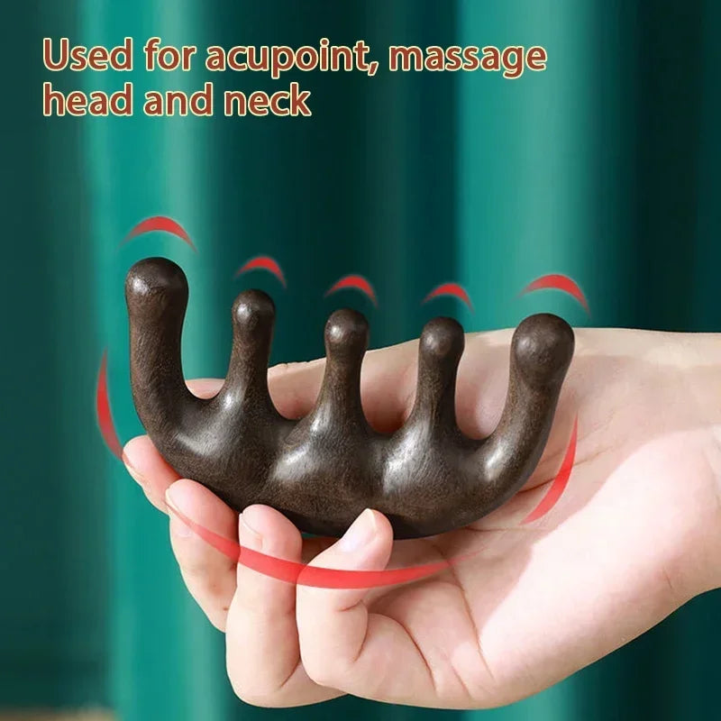 Meridian Massage Comb – Five-Tooth Handleless Sandalwood Scalp & Acupuncture Comb for Blood Circulation
