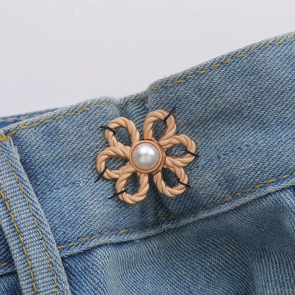 2-Pair Adjustable Waist Buckle Set - Metal Flower Pants & Skirt Waist Tightener Clips for Size Adjustment
