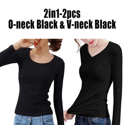 Women’s Thermal Velvet Long Sleeve Shirt - O Neck Slim Fit Cropped Bottoming Top for Winter Warmth