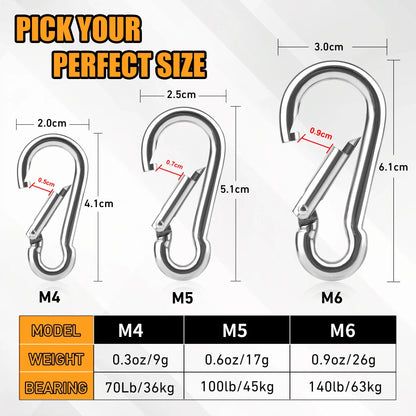 Stainless Steel Spring Snap Carabiner Hooks - 6/12/24Pcs M4 M5 M6 Quick Link Lock Rings for Outdoor & DIY Use