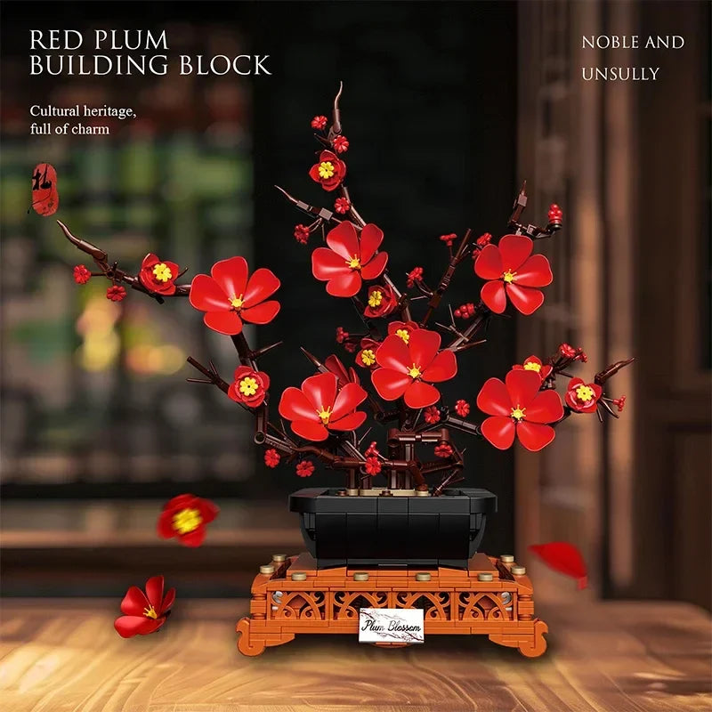 669PCS Plum Blossom Bonsai Building Block Set – Floral Flower Model Bricks, Creative Desktop Decor & Holiday Gift for Kids